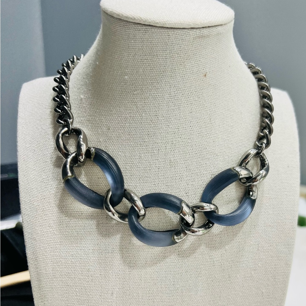 Stunning Navy, Gun Metal,  Silver and Crystal Necklace